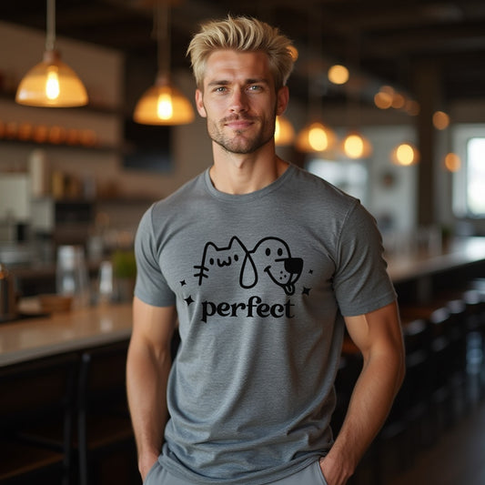 PERFECT Cat & Dog Graphic Men’s T-Shirt – Pet Lover’s Casual Tee