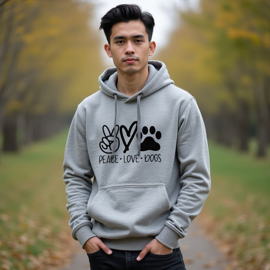 COZY "Peace Love Dogs" Unisex Hoodie – Fun & Comfy Dog Lover Sweatshirt