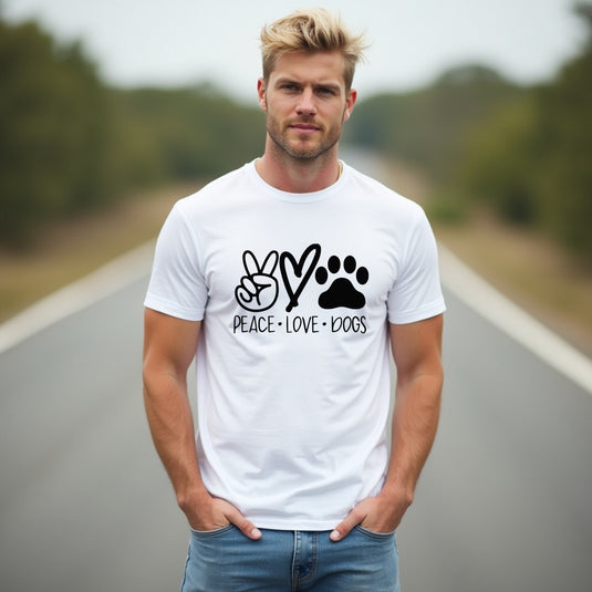 HEARTFELT "Peace Love Dogs" Men's T-Shirt – Fun & Comfy Dog Lover Tee