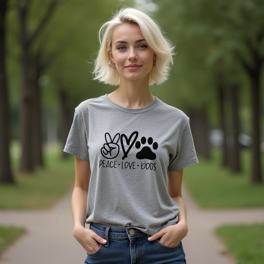 HEARTFELT "Peace Love Dogs" Women's T-Shirt – Fun & Comfy Dog Lover Tee