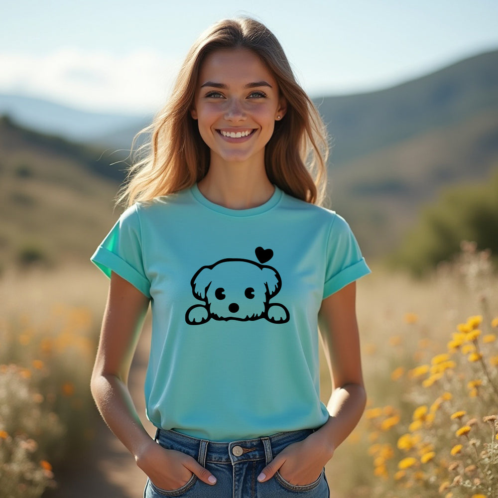 ADORABLE Peeking Dog Women's T-Shirt – Heartfelt & Comfy Dog Lover Tee