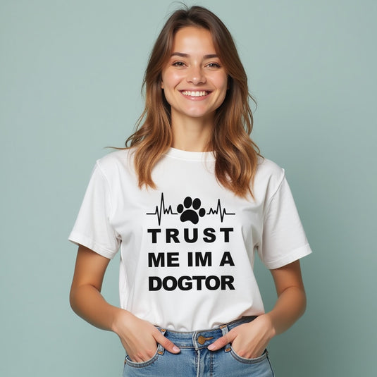 HUMOROUS "Trust Me I'm a Dogtor" Women's T-Shirt – Witty Dog Lover Tee
