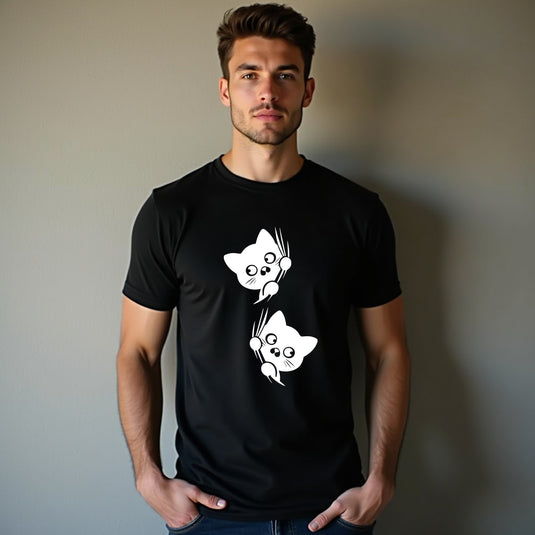 MISCHIEVOUS Peeking Cats Men's T-Shirt – Adorable & Funny Cat Lover Tee