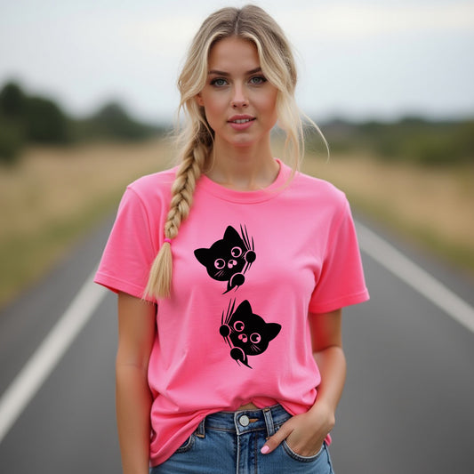 MISCHIEVOUS Peeking Cats Women's T-Shirt – Adorable & Fun Cat Lover Tee