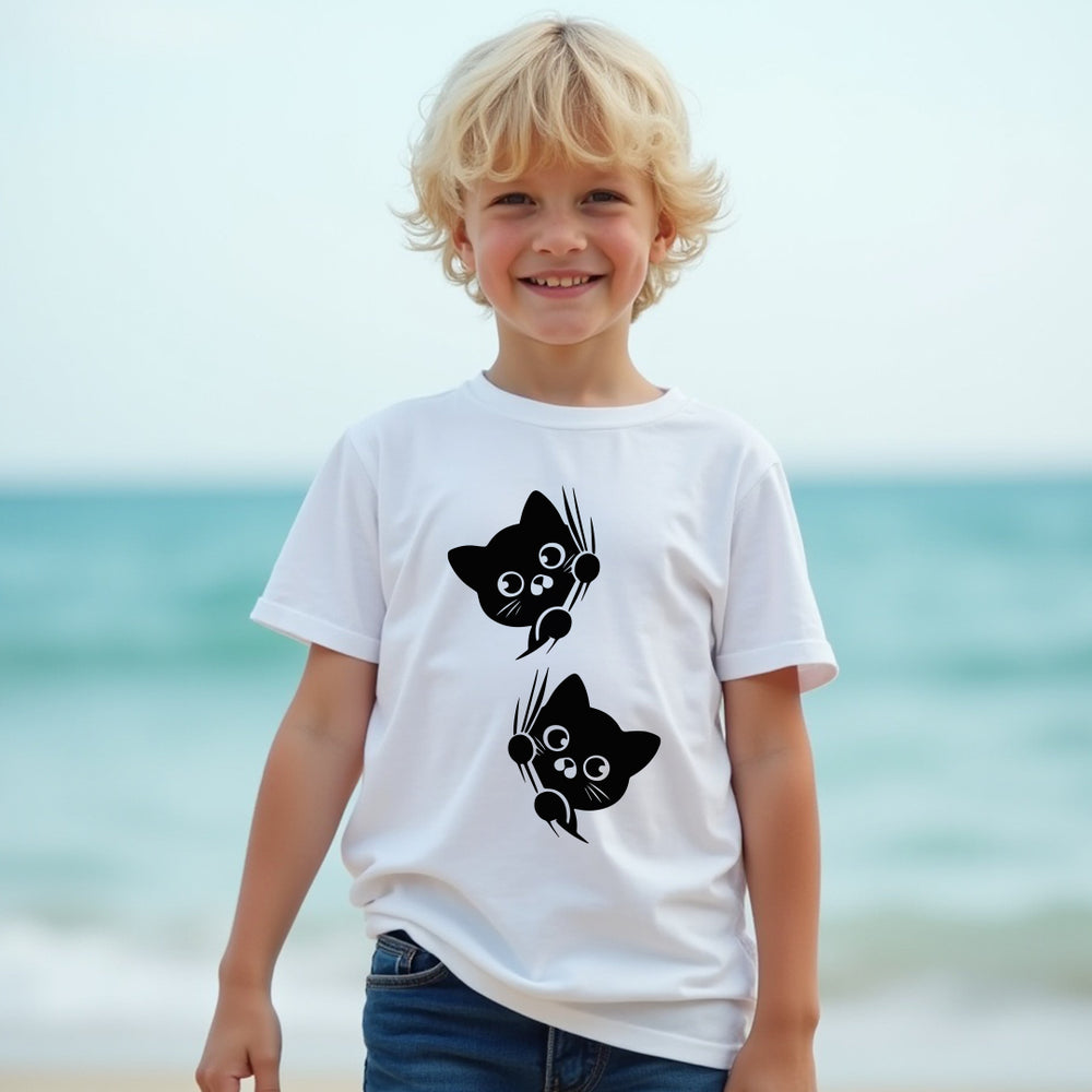 MISCHIEVOUS Peeking Cats Youth T-Shirt – Adorable & Fun Cat Lover Tee