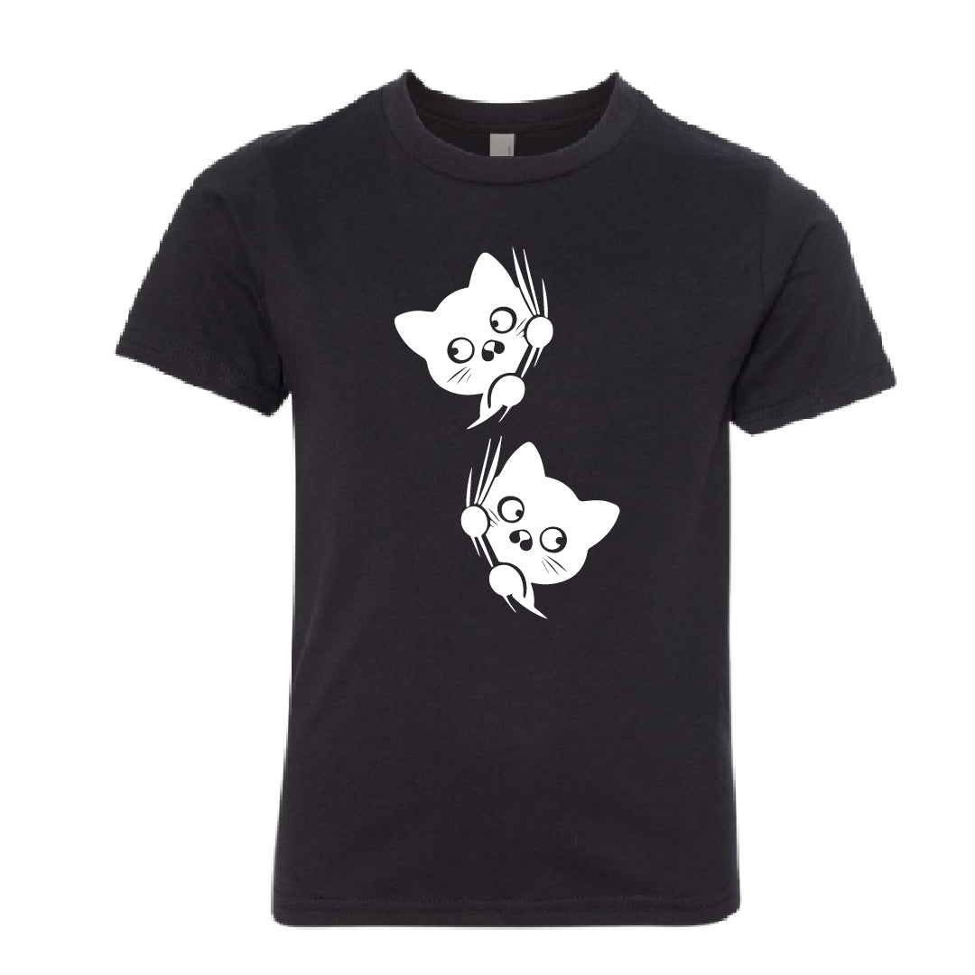 MISCHIEVOUS Peeking Cats Youth T-Shirt – Adorable & Fun Cat Lover Tee