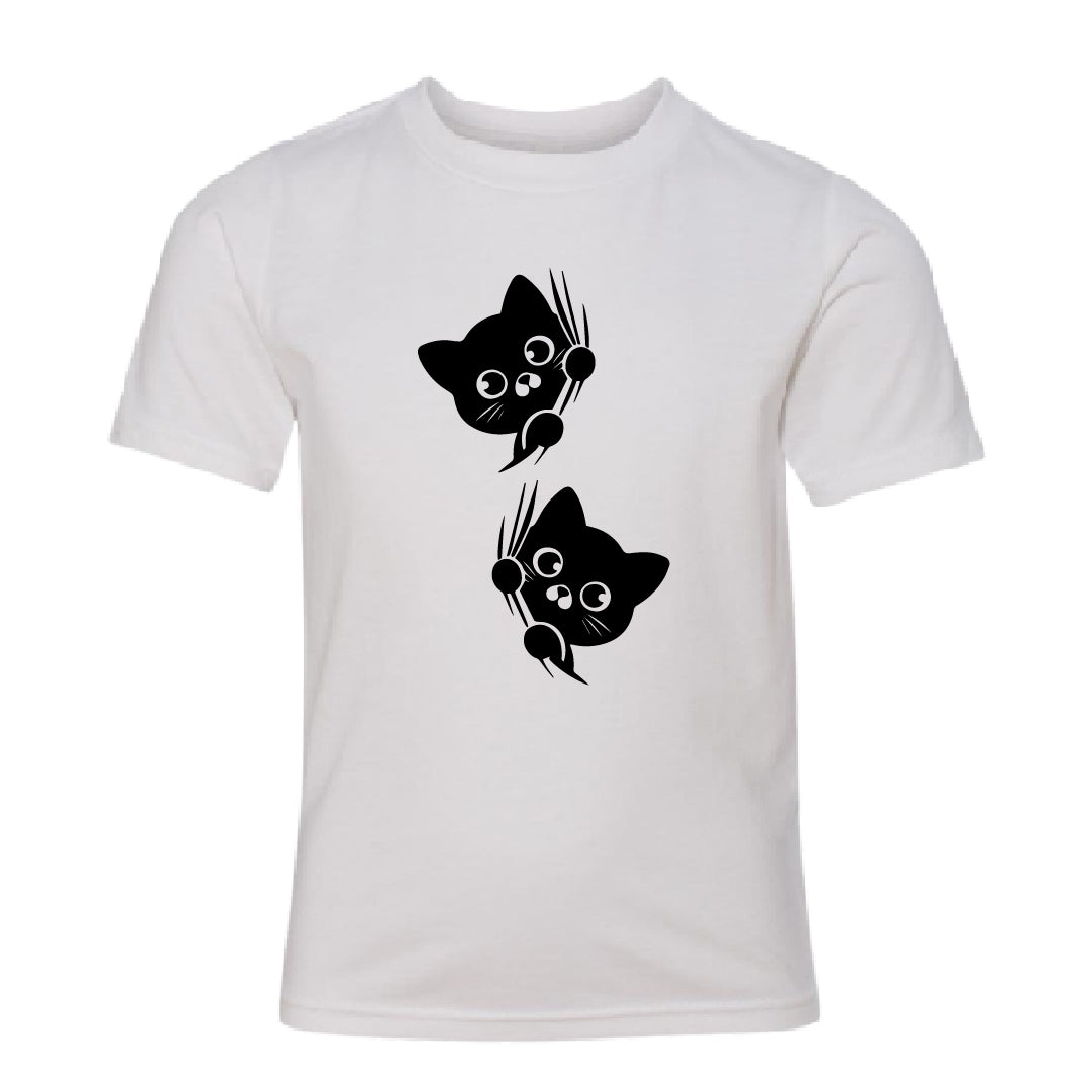 MISCHIEVOUS Peeking Cats Youth T-Shirt – Adorable & Fun Cat Lover Tee