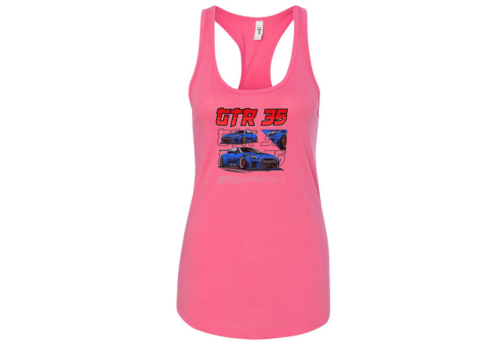 Nissan GTR 35 Women's Top Tank – Lightweight, Fitted Racerback Tank in Hot Pink, Royal, White | Sizes Small to 2XL