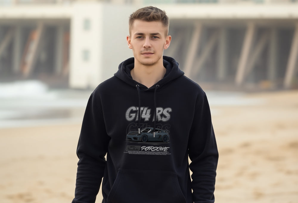 Porsche 718 Cayman GT4 RS Unisex Hoodie | Supercar Streetwear | Sizes S–3XL | Black, Deep Forest, Deep Royal Blue, Light Steel Grey, True Red, Navy Blue, White