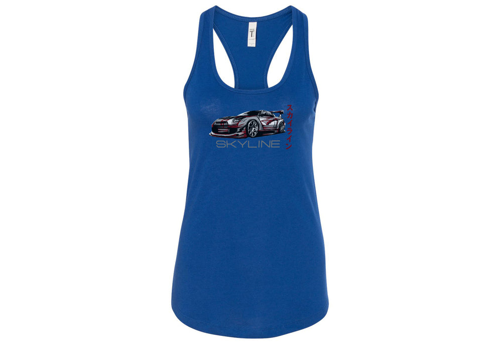 Nissan Skyline Women’s Racerback Tanks – Lightweight, Fitted Tank Tops in Hot Pink, Tahiti Blue, White | Sizes Small to 2XL