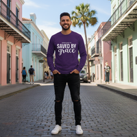 Saved by Grace Long Sleeve T-Shirt | Ephesians 2:8 Scripture Faith Tee | Men's Christian Apparel By Gildan2400