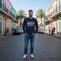 Saved by Grace Long Sleeve T-Shirt | Ephesians 2:8 Scripture Faith Tee | Men's Christian Apparel By Gildan2400