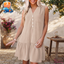 Women’s Casual Sleeveless V-Neck Dress – Summer Button-Down Mid-Length Shift Dress with Pocket