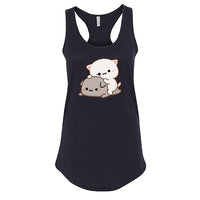 Women’s Peach & Goma Funny Tank Top – Cute Mochi Peach Cat Racerback – Kawaii Mocha & Milk Lovers Sleeveless Tee – Soft Summer Graphic Top for Her