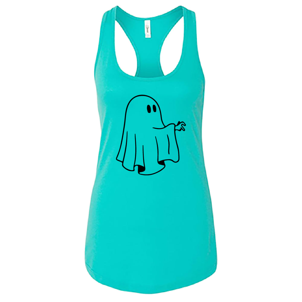 Women’s Cartoon Ghost Tank Top – Cute Spooky Graphic Racerback – Soft Cotton Minimalist Ghost Sleeveless Tee – Trendy Halloween & Gym Wear