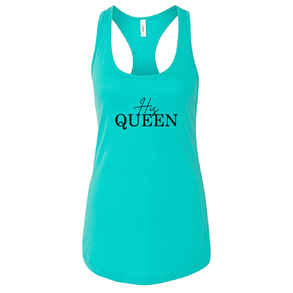 Women’s "His Queen" Tank Top – Elegant Crown Typography Racerback – Soft Cotton Sleeveless Matching Couples Shirt for Her