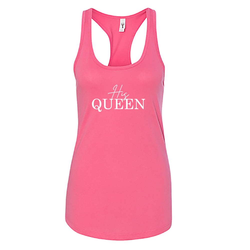 Women’s "His Queen" Tank Top – Elegant Crown Typography Racerback – Soft Cotton Sleeveless Matching Couples Shirt for Her