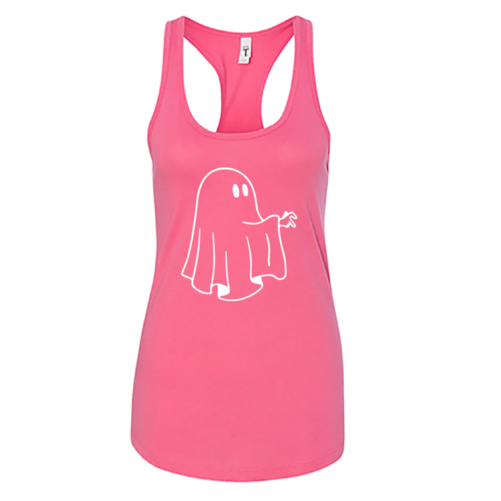Women’s Cartoon Ghost Tank Top – Cute Spooky Graphic Racerback – Soft Cotton Minimalist Ghost Sleeveless Tee – Trendy Halloween & Gym Wear