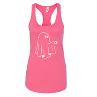 Women’s Cartoon Ghost Tank Top – Cute Spooky Graphic Racerback – Soft Cotton Minimalist Ghost Sleeveless Tee – Trendy Halloween & Gym Wear
