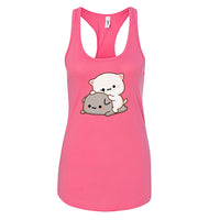 Women’s Peach & Goma Funny Tank Top – Cute Mochi Peach Cat Racerback – Kawaii Mocha & Milk Lovers Sleeveless Tee – Soft Summer Graphic Top for Her