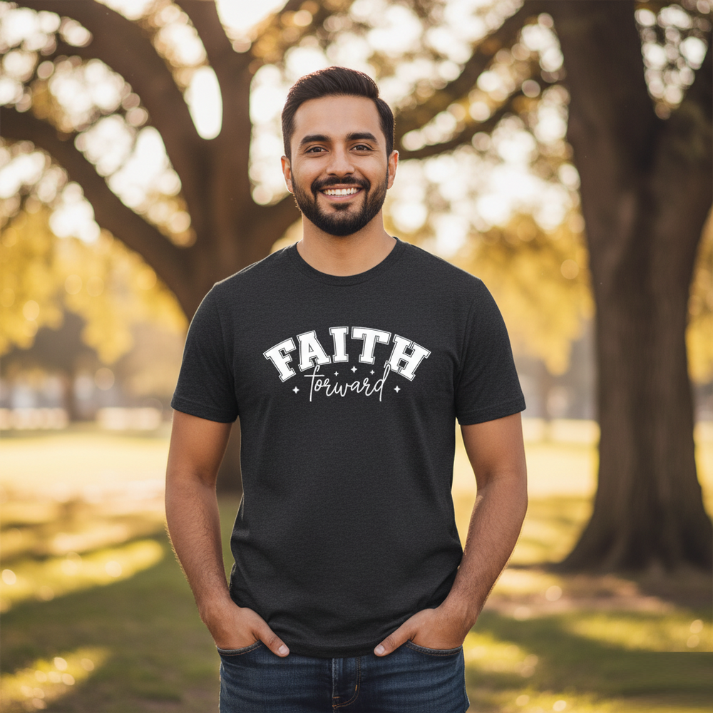 Men’s “Faith Forward” Graphic T-Shirt – Inspirational Christian Tee
