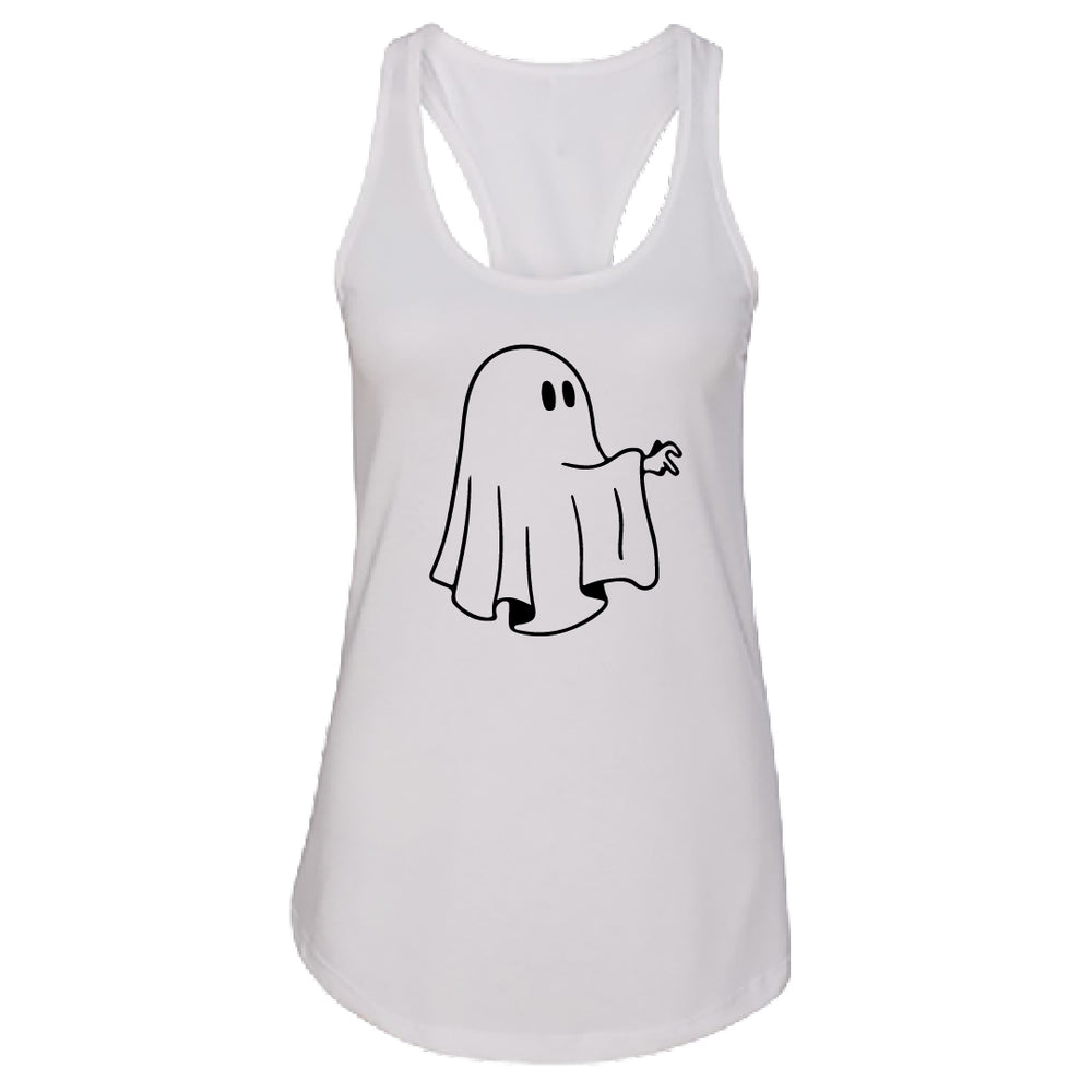 Women’s Cartoon Ghost Tank Top – Cute Spooky Graphic Racerback – Soft Cotton Minimalist Ghost Sleeveless Tee – Trendy Halloween & Gym Wear