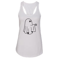 Women’s Cartoon Ghost Tank Top – Cute Spooky Graphic Racerback – Soft Cotton Minimalist Ghost Sleeveless Tee – Trendy Halloween & Gym Wear