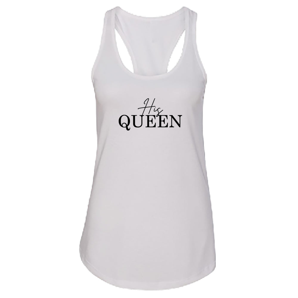 Women’s "His Queen" Tank Top – Elegant Crown Typography Racerback – Soft Cotton Sleeveless Matching Couples Shirt for Her