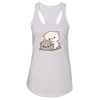 Women’s Peach & Goma Funny Tank Top – Cute Mochi Peach Cat Racerback – Kawaii Mocha & Milk Lovers Sleeveless Tee – Soft Summer Graphic Top for Her