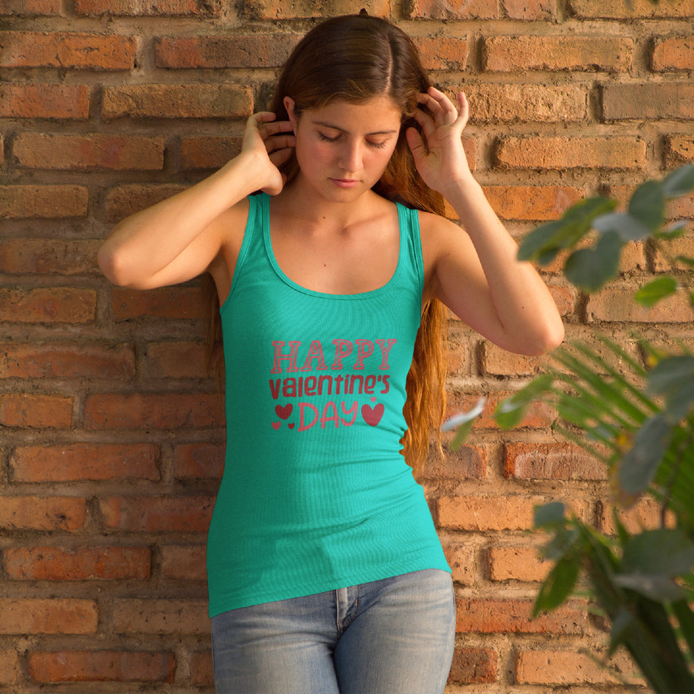 Women’s Happy Valentine's Day Tank Top | Artistic Heart Sleeveless Tee | Soft Cotton Festive Summer Top