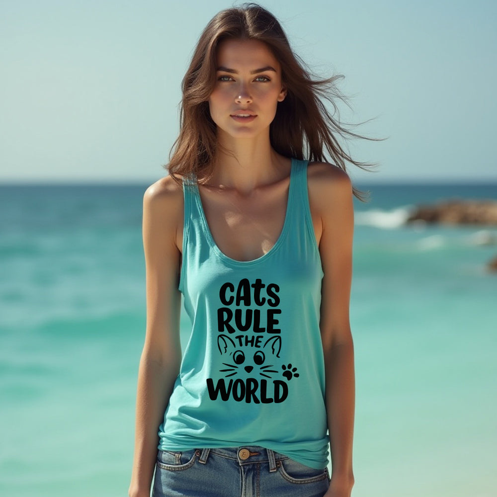 Cats Rule the World" Women's Racerback Tank Top – The Purr-fect Top for Cat Lovers
