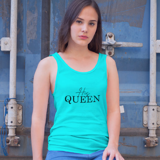 Women’s "His Queen" Tank Top – Elegant Crown Typography Racerback – Soft Cotton Sleeveless Matching Couples Shirt for Her