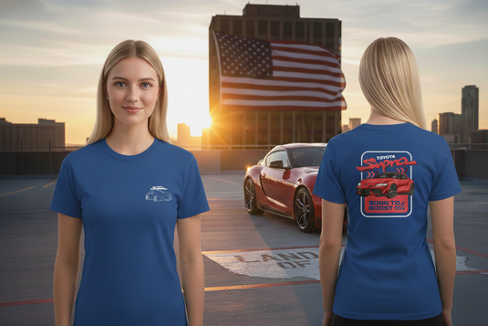 Women’s Toyota Supra Car Graphic T-Shirt – “Born to Boost” | Sizes S–2XL | Multiple Colors