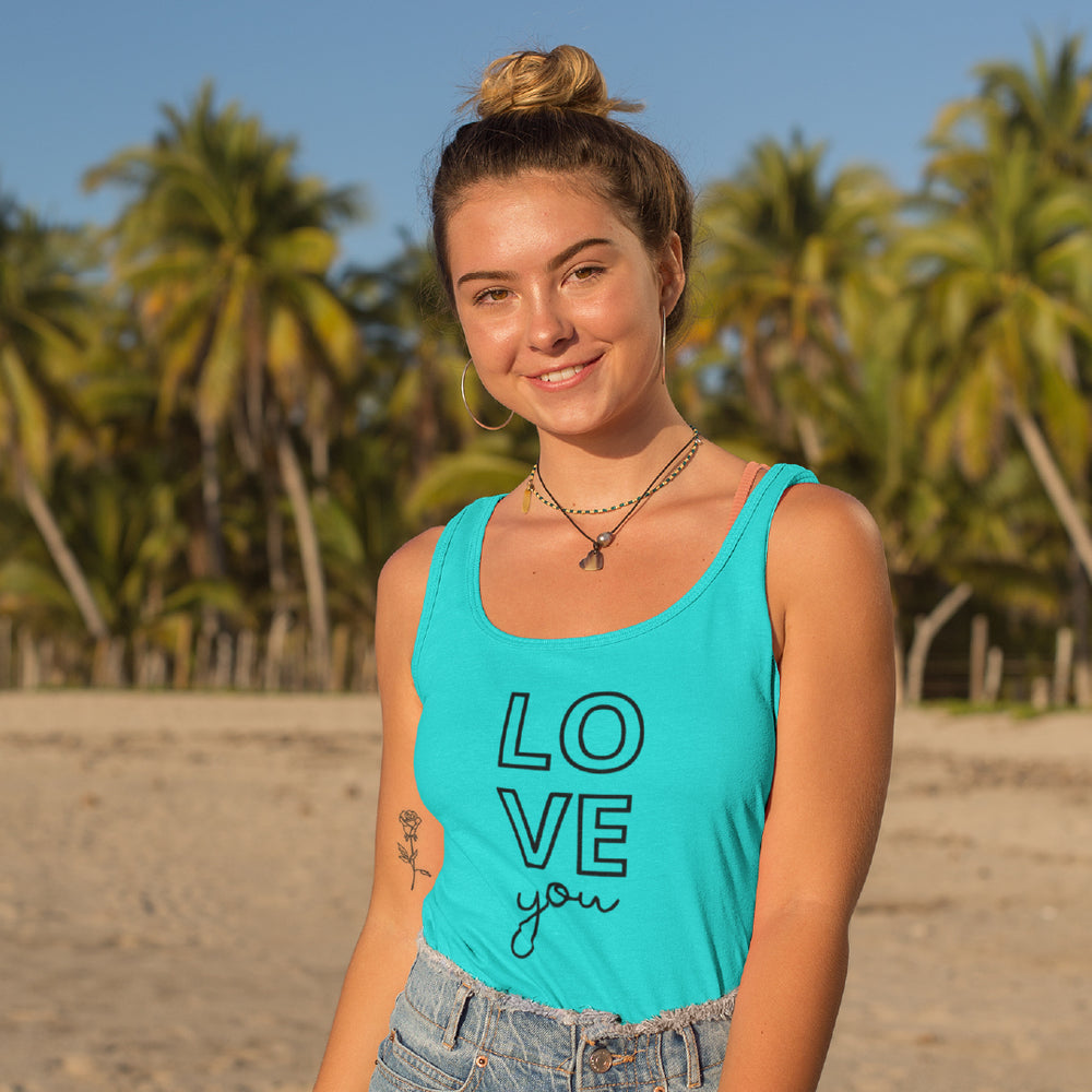 Women's "Love You" Graphic Tank Top | Cute Summer Sleeveless Shirt & Valentine's Gift