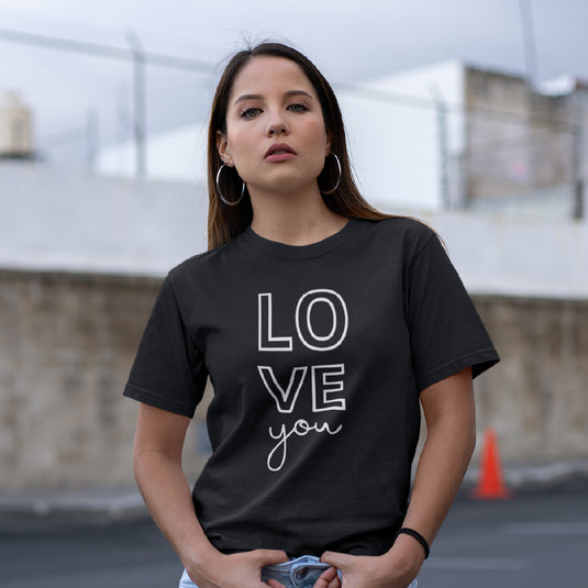 Women's "Love You" Graphic T-Shirt | Modern Stacked Text Valentine's Tee