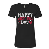 Women’s Happy Valentine’s Day T-Shirt – Pink Script & Heart Graphic Tee – Soft Cotton Festive Holiday Top