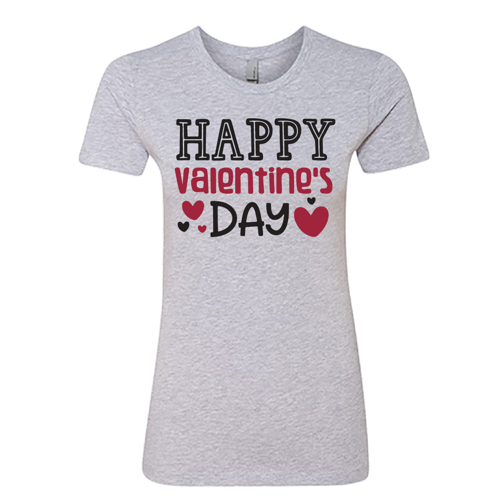 Women’s Happy Valentine’s Day T-Shirt – Pink Script & Heart Graphic Tee – Soft Cotton Festive Holiday Top