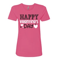 Women’s Happy Valentine’s Day T-Shirt – Pink Script & Heart Graphic Tee – Soft Cotton Festive Holiday Top