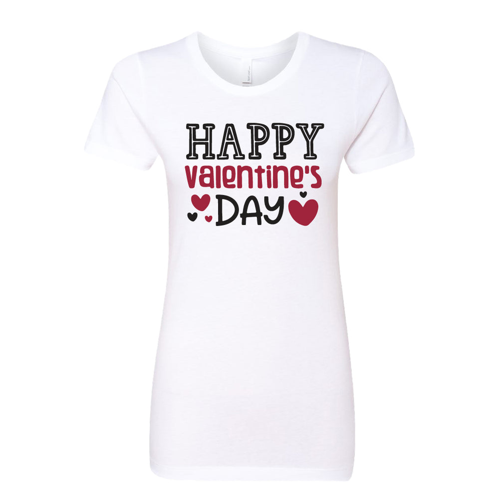 Women’s Happy Valentine’s Day T-Shirt – Pink Script & Heart Graphic Tee – Soft Cotton Festive Holiday Top