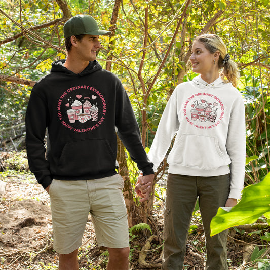 Unisex Happy Valentine’s Day Hoodie – Modern Pink Script Graphic Pullover – Premium Fleece Holiday Sweatshirt