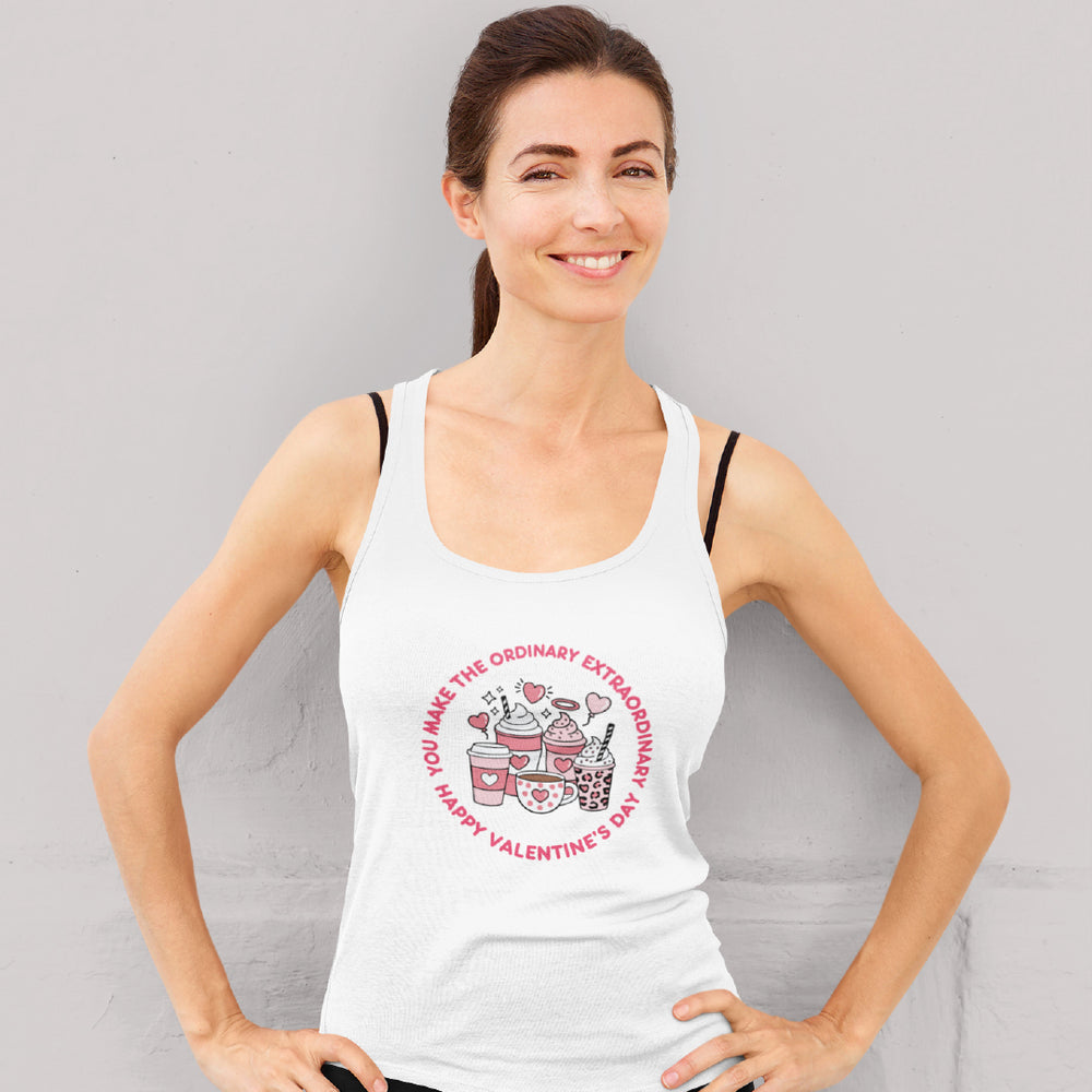 Women’s Happy Valentine’s Day Tank Top – Modern Pink Script Graphic Racerback – Soft Cotton Sleeveless Holiday Shirt