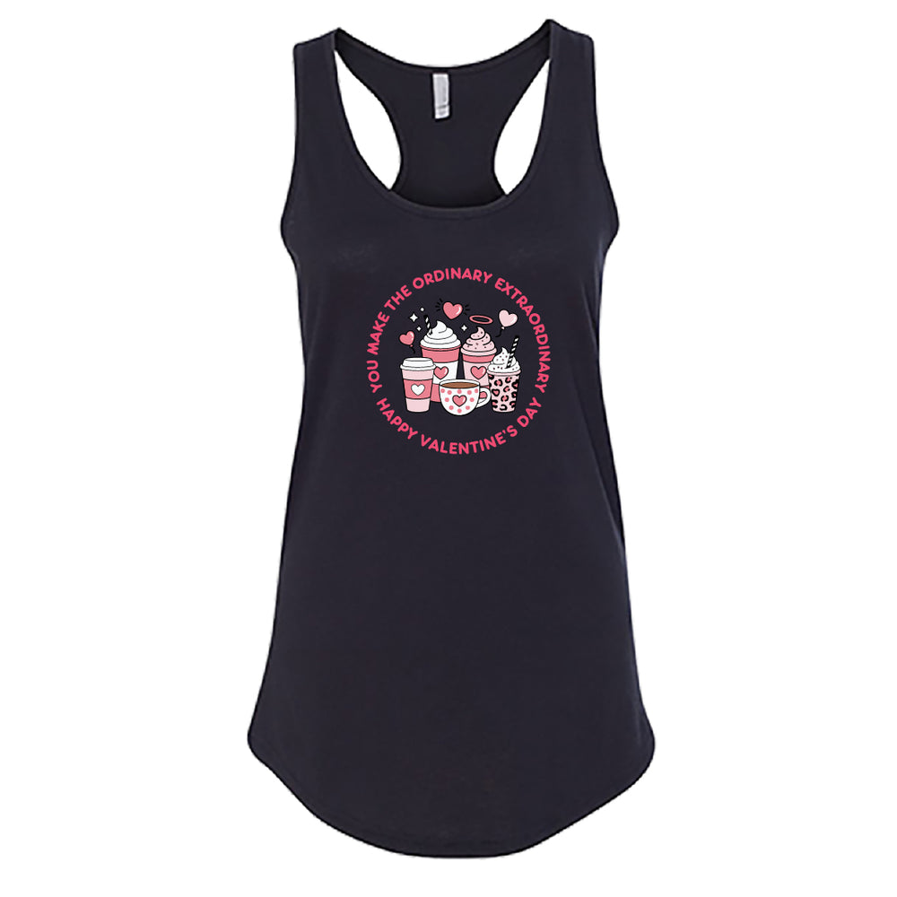 Women’s Happy Valentine’s Day Tank Top – Modern Pink Script Graphic Racerback – Soft Cotton Sleeveless Holiday Shirt