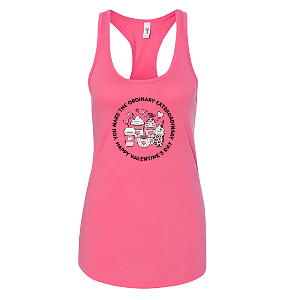 Women’s Happy Valentine’s Day Tank Top – Modern Pink Script Graphic Racerback – Soft Cotton Sleeveless Holiday Shirt