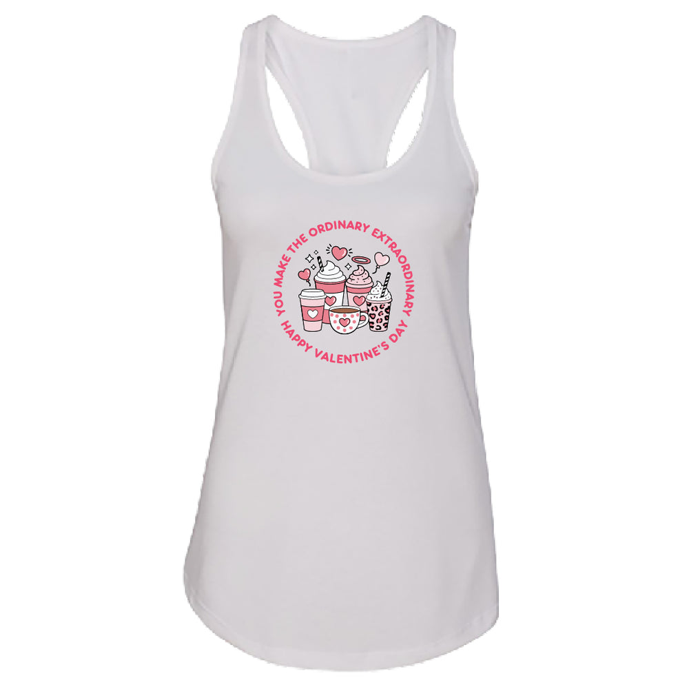 Women’s Happy Valentine’s Day Tank Top – Modern Pink Script Graphic Racerback – Soft Cotton Sleeveless Holiday Shirt