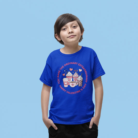 Kids Happy Valentine’s Day T-Shirt – Youth Modern Typography Graphic Tee – Soft Cotton Holiday School Shirt for Boys & Girls