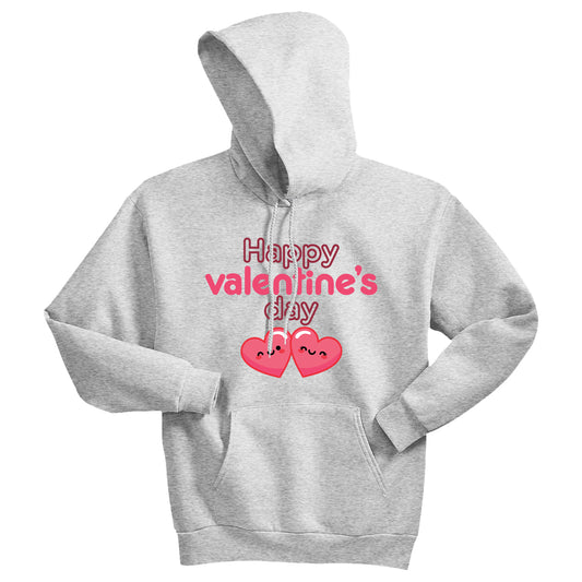 Unisex Happy Valentine’s Day Hoodie – Modern Pink Script Graphic Pullover – Premium Fleece Holiday Sweatshirt