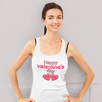 Women’s Happy Valentine’s Day Tank Top – Modern Pink Script Graphic Racerback – Soft Cotton Sleeveless Holiday Shirt