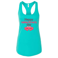 Women’s Happy Valentine’s Day Tank Top – Modern Pink Script Graphic Racerback – Soft Cotton Sleeveless Holiday Shirt