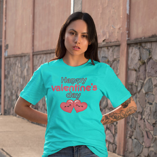 Women’s Happy Valentine’s Day T-Shirt – Modern Pink Script Graphic Tee – Soft Cotton Holiday Top for Women