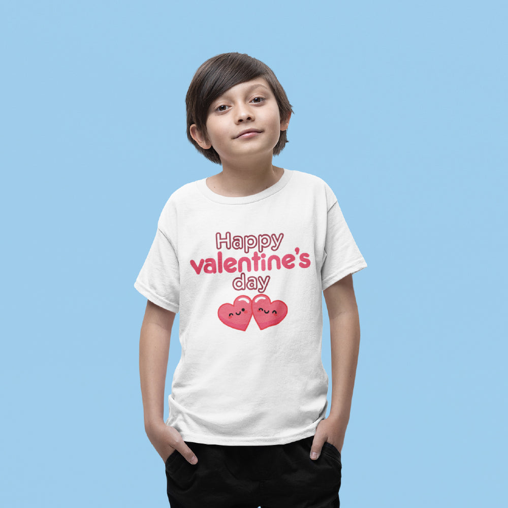 Kids Happy Valentine’s Day T-Shirt – Youth Modern Typography Graphic Tee – Soft Cotton Holiday School Shirt for Boys & Girls
